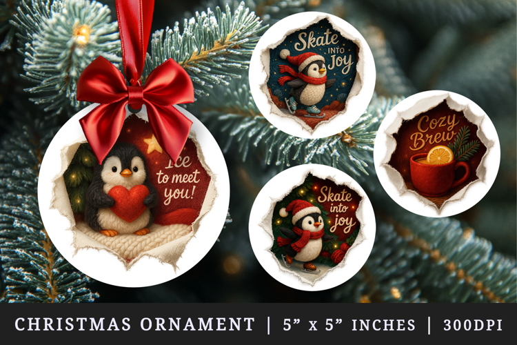 Torn Fabric Tear Christmas round ornaments sublimation
