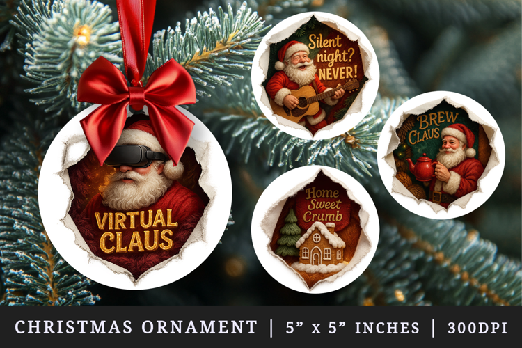 Torn Fabric Tear Christmas round ornaments sublimation