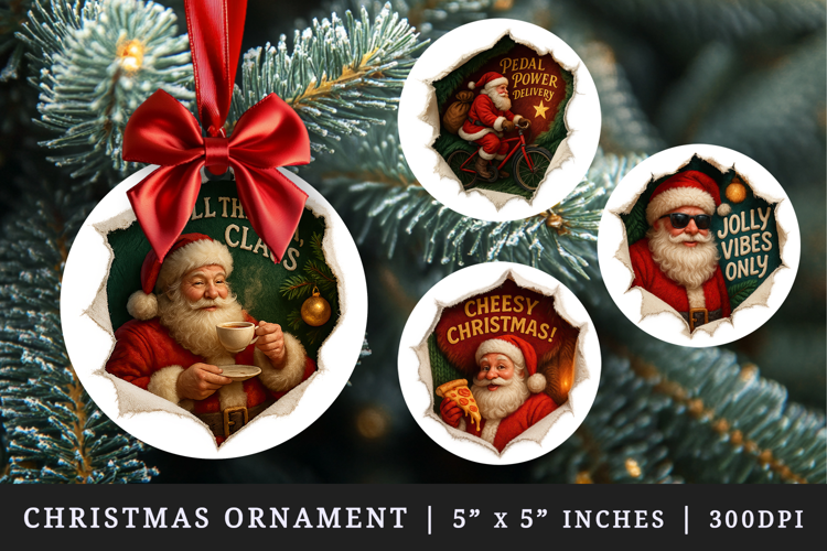 Torn Fabric Tear Christmas round ornaments sublimation