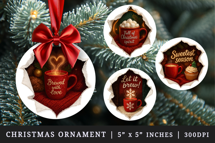 Torn Fabric Tear Christmas round ornaments sublimation