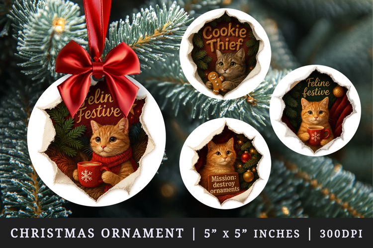 Torn Fabric Tear Christmas round ornaments sublimation