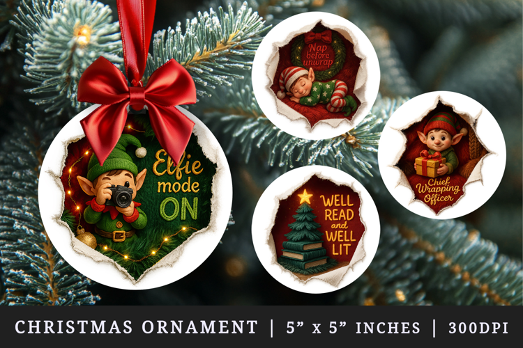 Torn Fabric Tear Christmas round ornaments sublimation