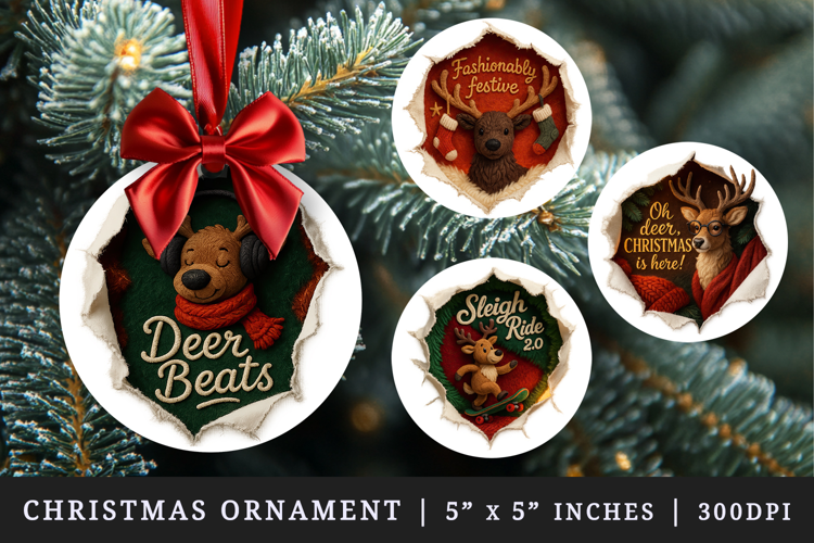 Torn Fabric Tear Christmas round ornaments sublimation