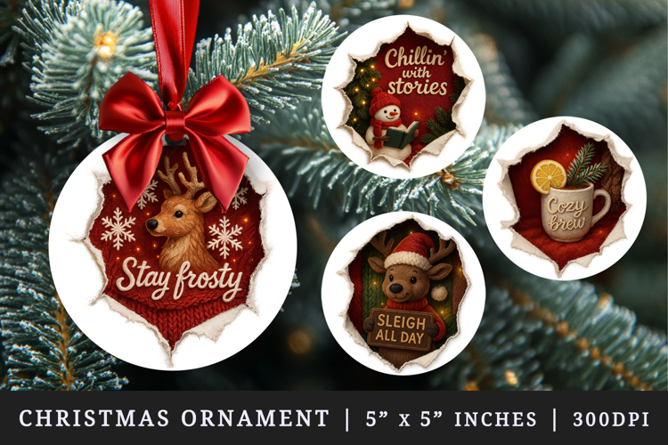 Torn Fabric Tear Christmas round ornaments sublimation