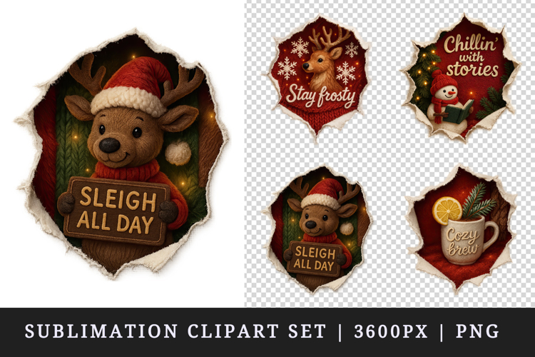 Torn Fabric Tear Christmas clipart sublimation design png