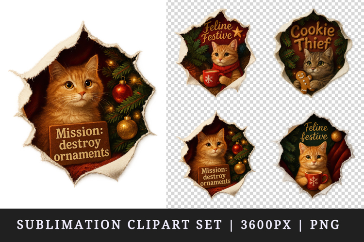 Torn Fabric Tear Christmas clipart sublimation design png