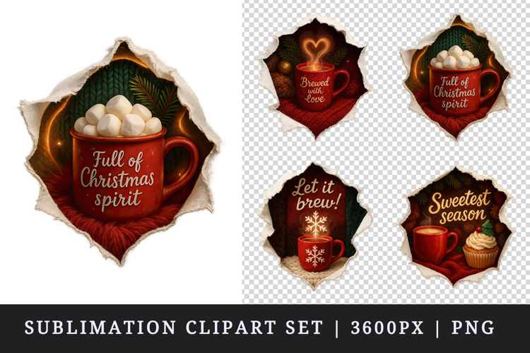 Torn Fabric Tear Christmas clipart sublimation design png