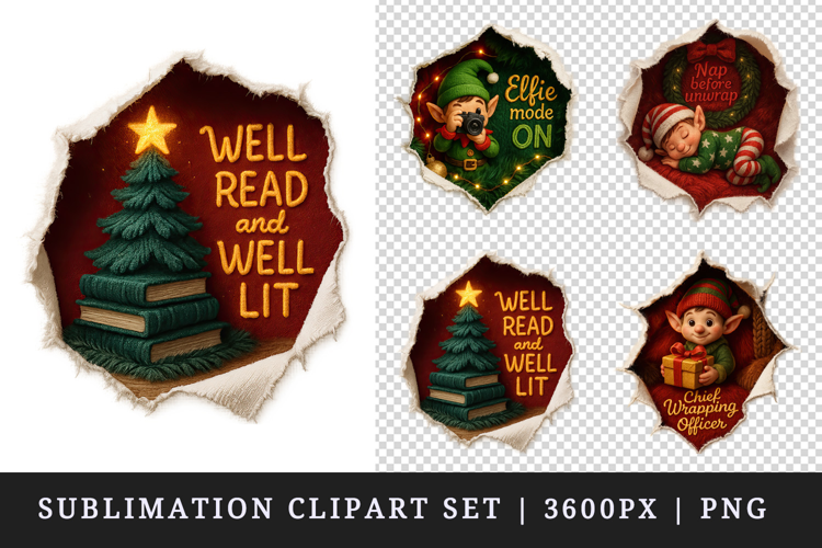 Torn Fabric Tear Christmas clipart sublimation design png
