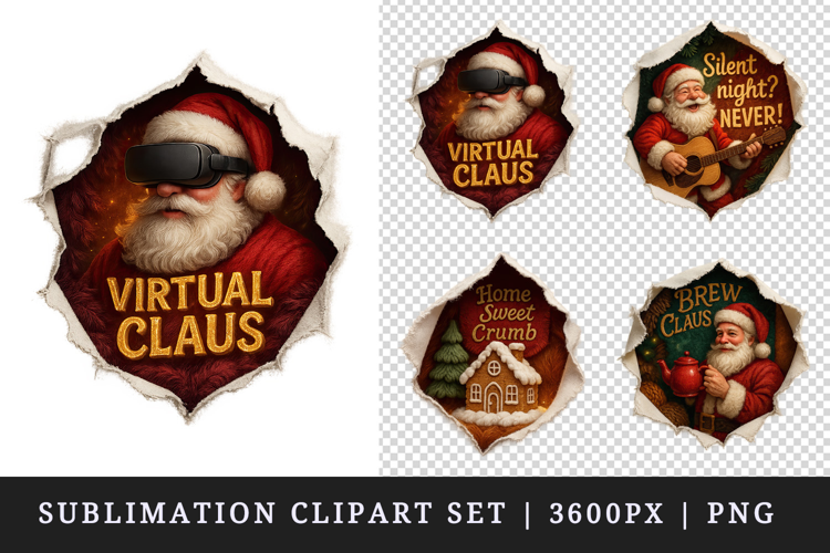 Torn Fabric Tear Christmas clipart sublimation design png