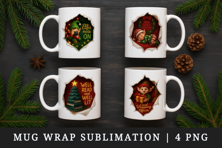 Torn Fabric Tear Christmas mug wrap printable sublimation