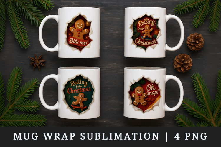 Torn Fabric Tear Christmas mug wrap printable sublimation