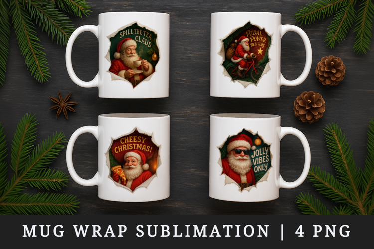 Torn Fabric Tear Christmas mug wrap printable sublimation