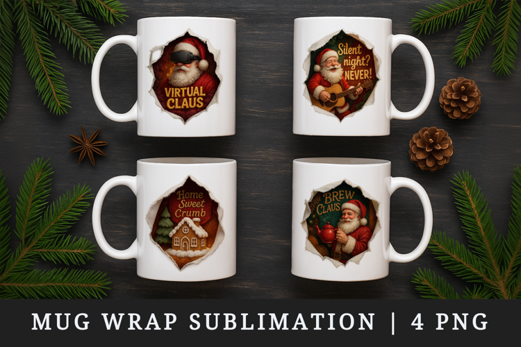 Torn Fabric Tear Christmas mug wrap printable sublimation