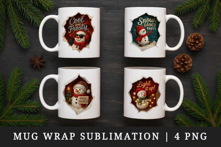 Torn Fabric Tear Christmas mug wrap printable sublimation