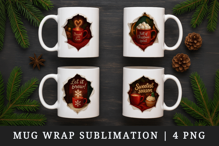 Torn Fabric Tear Christmas mug wrap printable sublimation