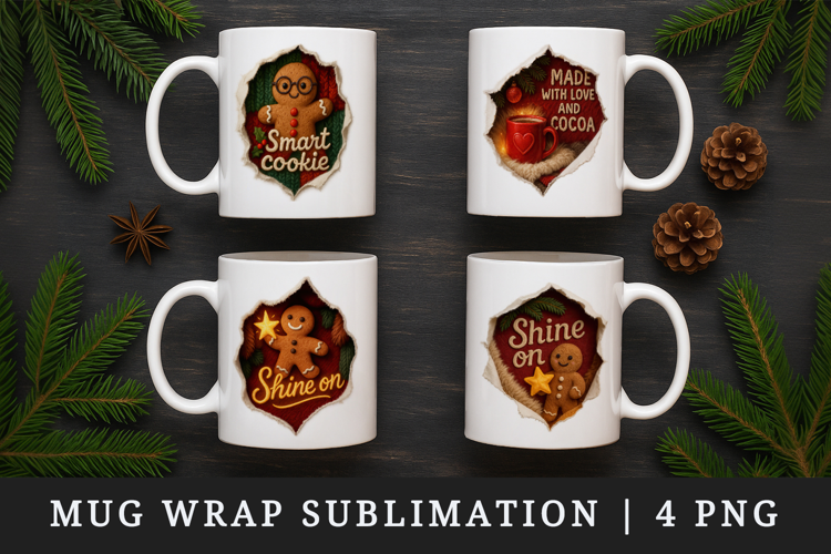 Torn Fabric Tear Christmas mug wrap printable sublimation