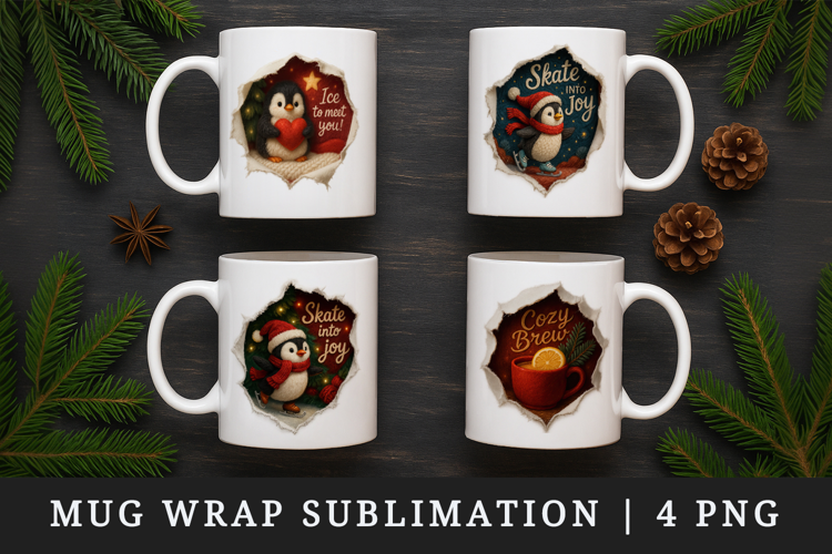 Torn Fabric Tear Christmas mug wrap printable sublimation