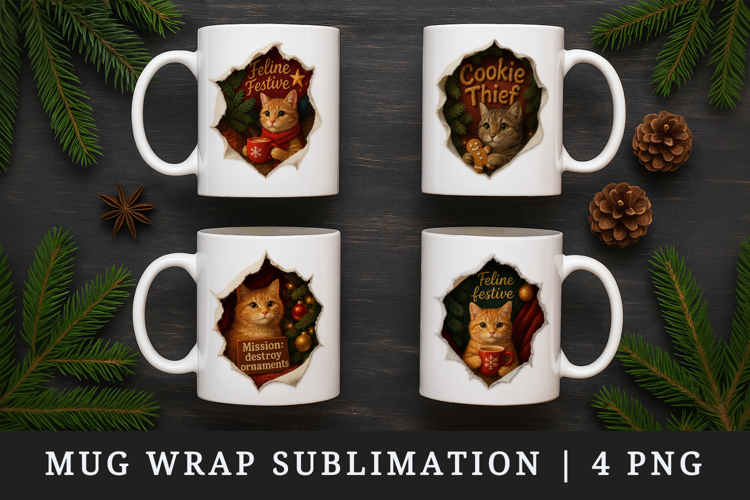 Torn Fabric Tear Christmas mug wrap printable sublimation