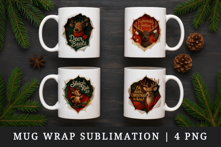 Torn Fabric Tear Christmas mug wrap printable sublimation