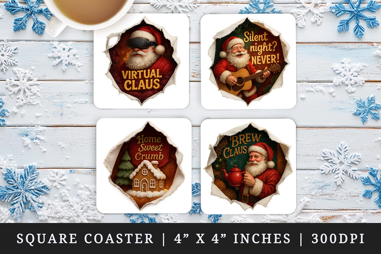 Torn Fabric Tear Christmas square coaster sublimation design
