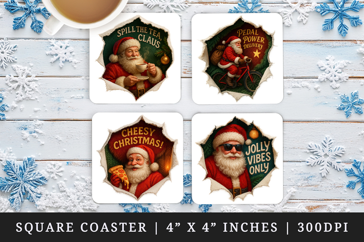 Torn Fabric Tear Christmas square coaster sublimation design