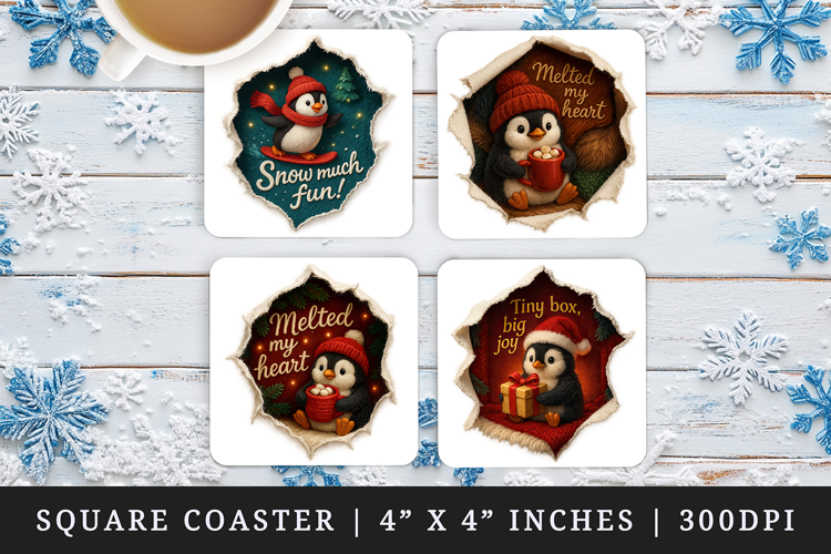 Torn Fabric Tear Christmas square coaster sublimation design