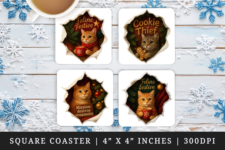 Torn Fabric Tear Christmas square coaster sublimation design