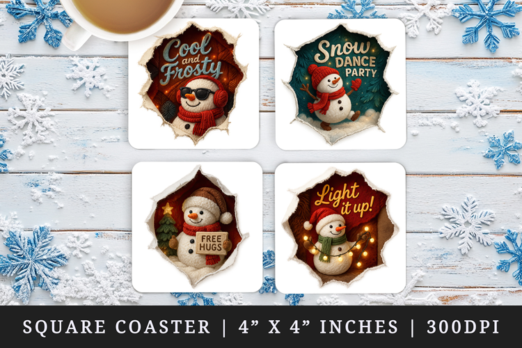Torn Fabric Tear Christmas square coaster sublimation design