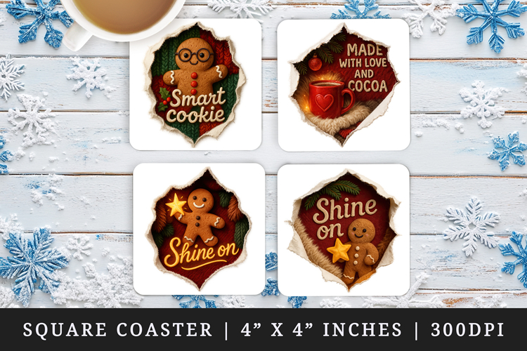 Torn Fabric Tear Christmas square coaster sublimation design