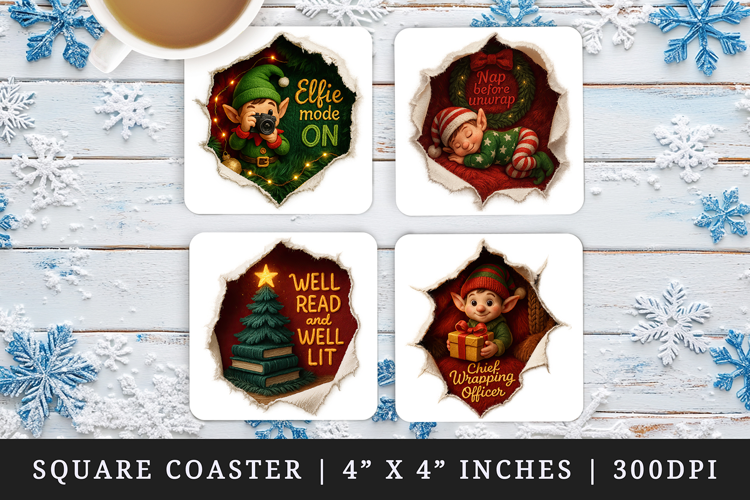 Torn Fabric Tear Christmas square coaster sublimation design