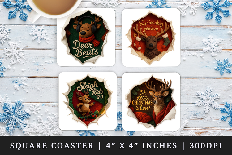 Torn Fabric Tear Christmas square coaster sublimation design