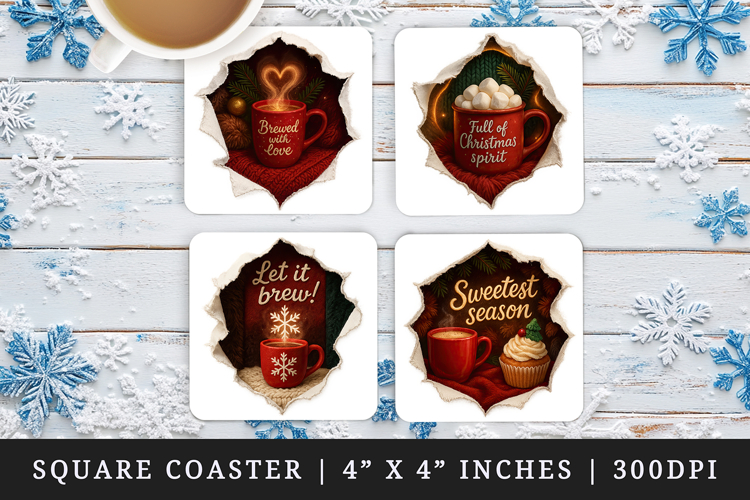 Torn Fabric Tear Christmas square coaster sublimation design