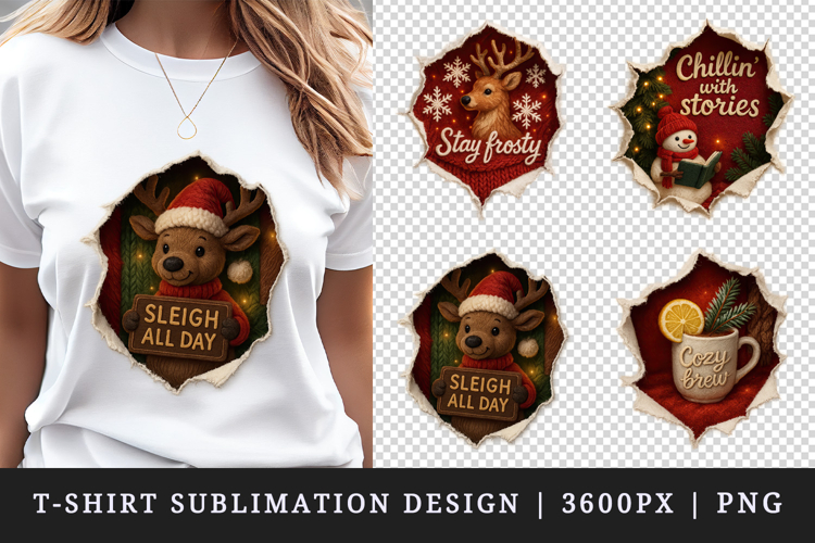 Torn Fabric Tear Christmas t-shirt sublimation design png