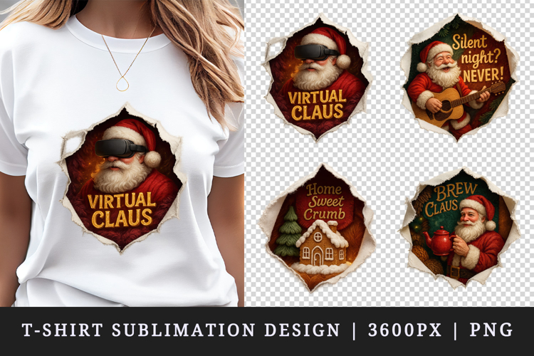 Torn Fabric Tear Christmas t-shirt sublimation design png