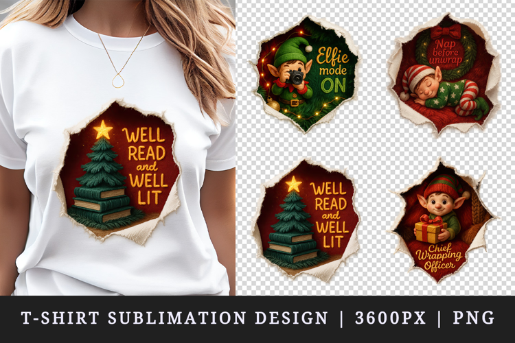 Torn Fabric Tear Christmas t-shirt sublimation design png