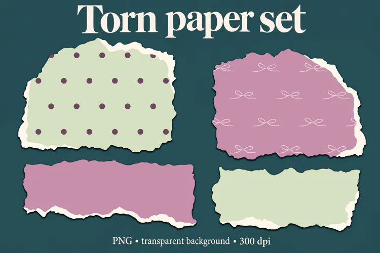Coquette Pink and Sage Torn Paper ripped paper scrapbooking