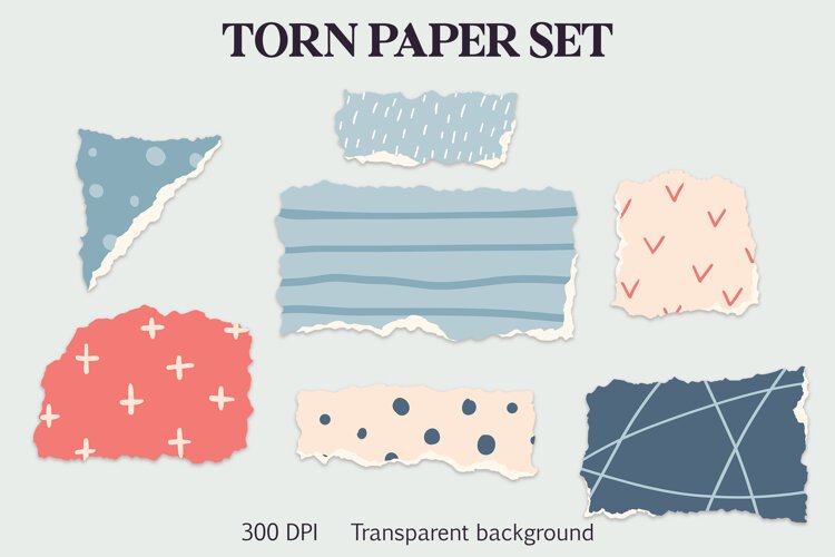 Blue and Coral Abstract Torn Paper ripped paper example image 1