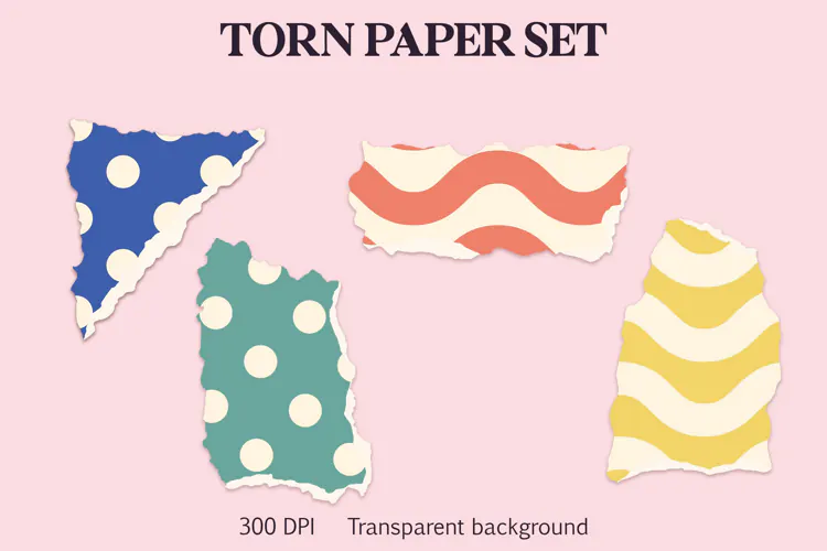 Retro Polka Dot and Wavy Torn Paper ripped paper scrapbook