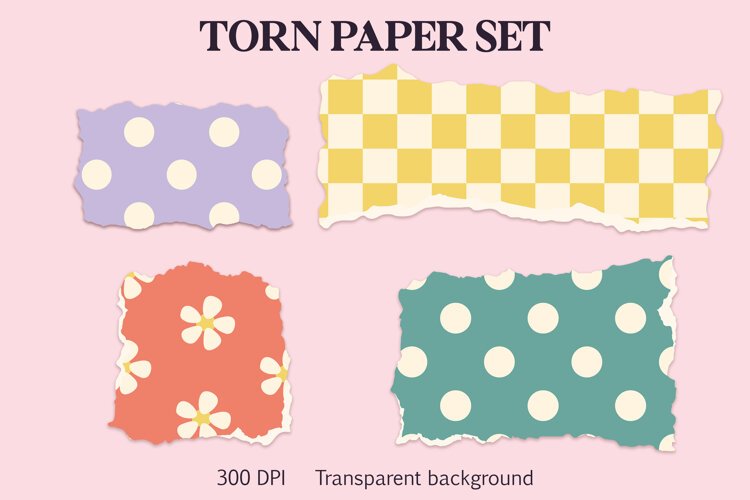 Retro Checkerboard and Floral Torn Paper ripped paper example image 1