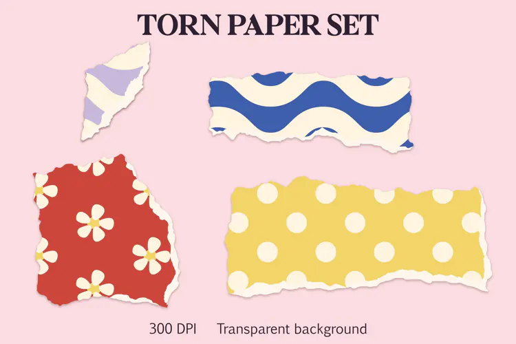 Retro Floral and Wavy Torn Paper ripped paper scrapbooking