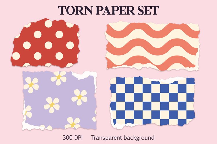Retro Patterned Torn Paper ripped paper scrapbooking example image 1