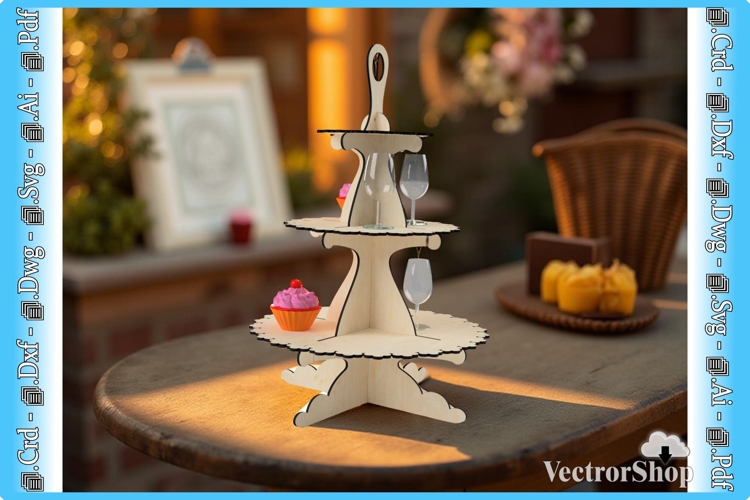 3-Tier Wooden Laser Cutting Stand, Party Snack Stand