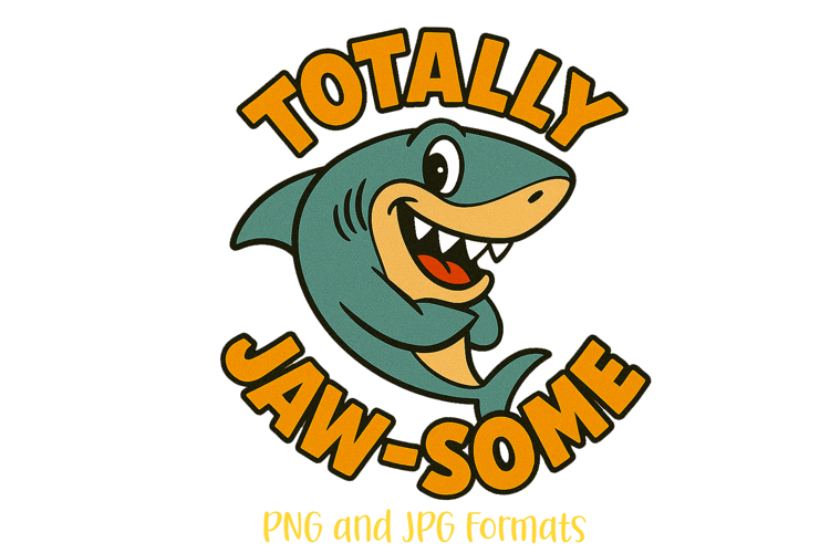 Totally Jawsome Shark Pun Logo Slogan Illustration PNG Carto