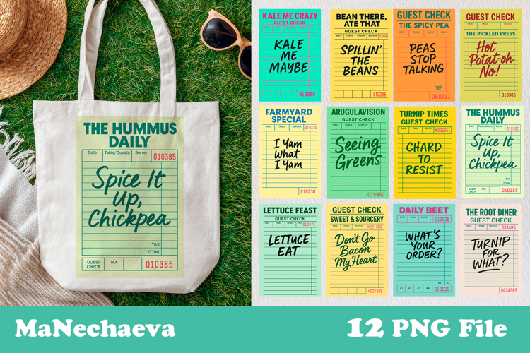 Funny Guest Check Food Puns | Retro Diner PNG Pack