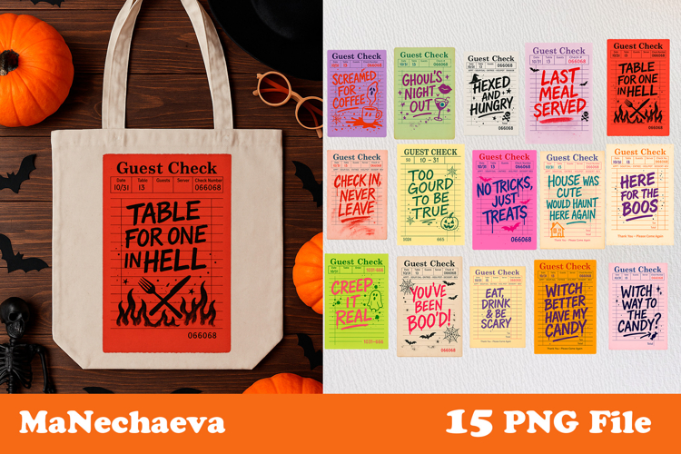 Halloween Guest Check Bundle | 15 PNG Wall Prints for Spooky
