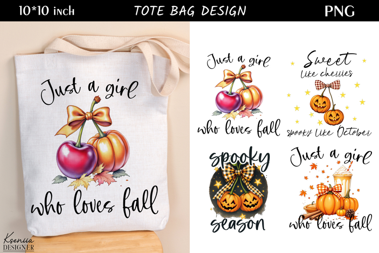 Fall Halloween Quotes Tote Bag PNG | Pumpkin| Cherry|Cozy