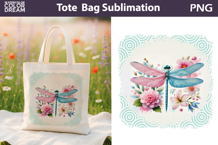 Dragonfly Floral Tote Bag| Dragonfly Floral Sublimation