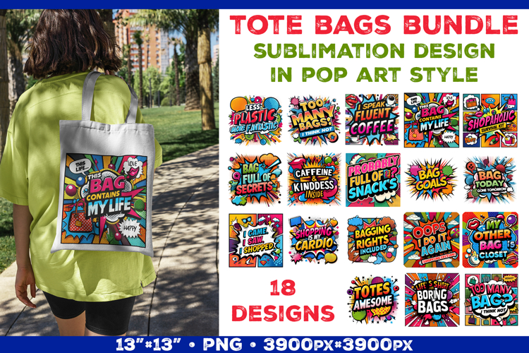 Cute Pop Art Quote Tote Bag Sublimation Designs Bundle