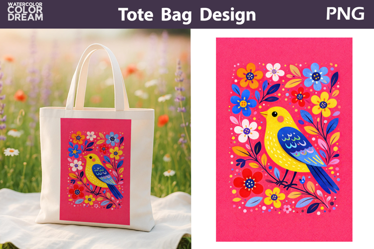 Folk Bird Berry Illustration | Tote Bag Sublimation