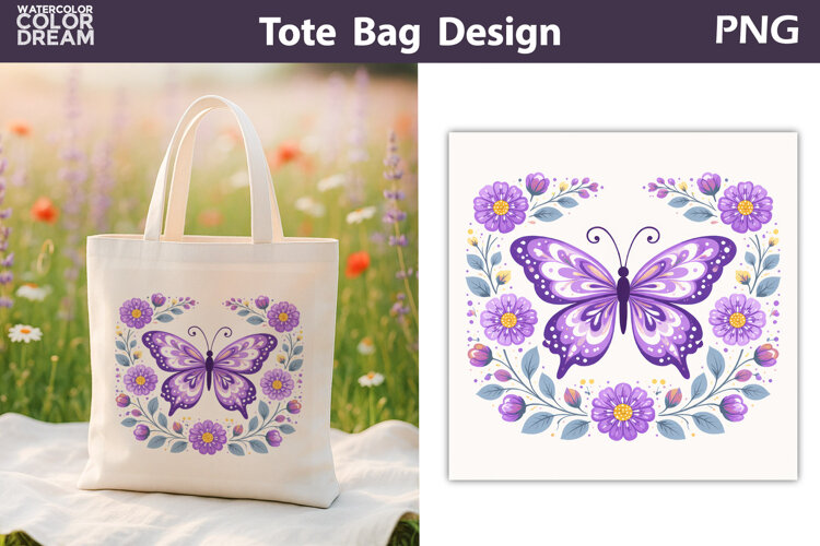 Folk Butterfly Floral Illustration | Tote Bag Sublimation example image 1